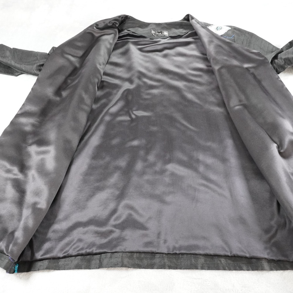Dina Kohn Artwear Silk Taffeta Kimono Open Jacket OS Black Embroidered Vtg 90s - Picture 9 of 12